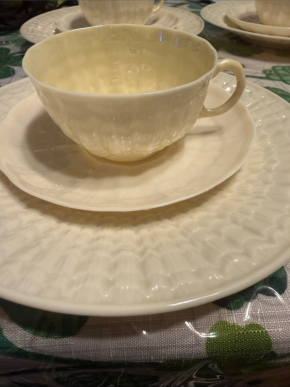 Belleek  Co fermangh Ireland  Cream Ivory Teacup, Saucer & Plate Set